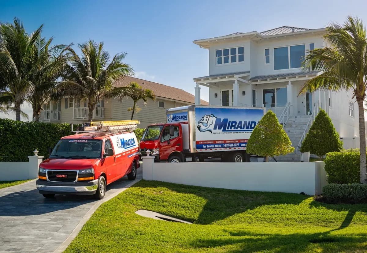 Miranda service vehicles outside a residential property